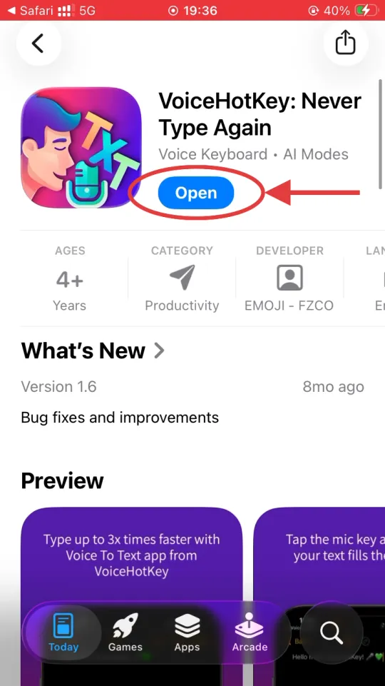 App Store Open button after install