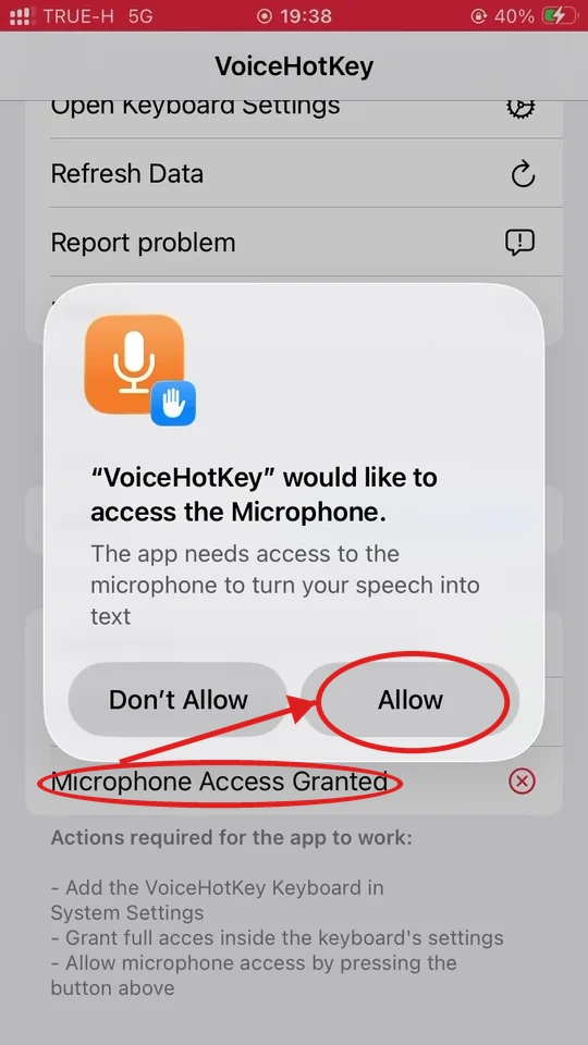 iOS microphone permission dialog