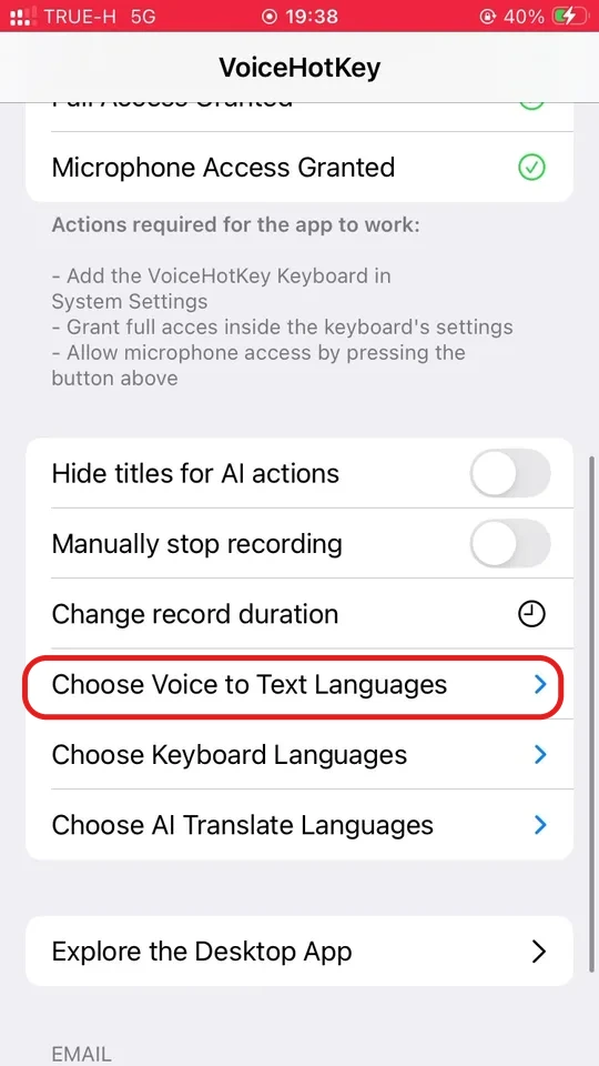 VoiceHotKey settings options