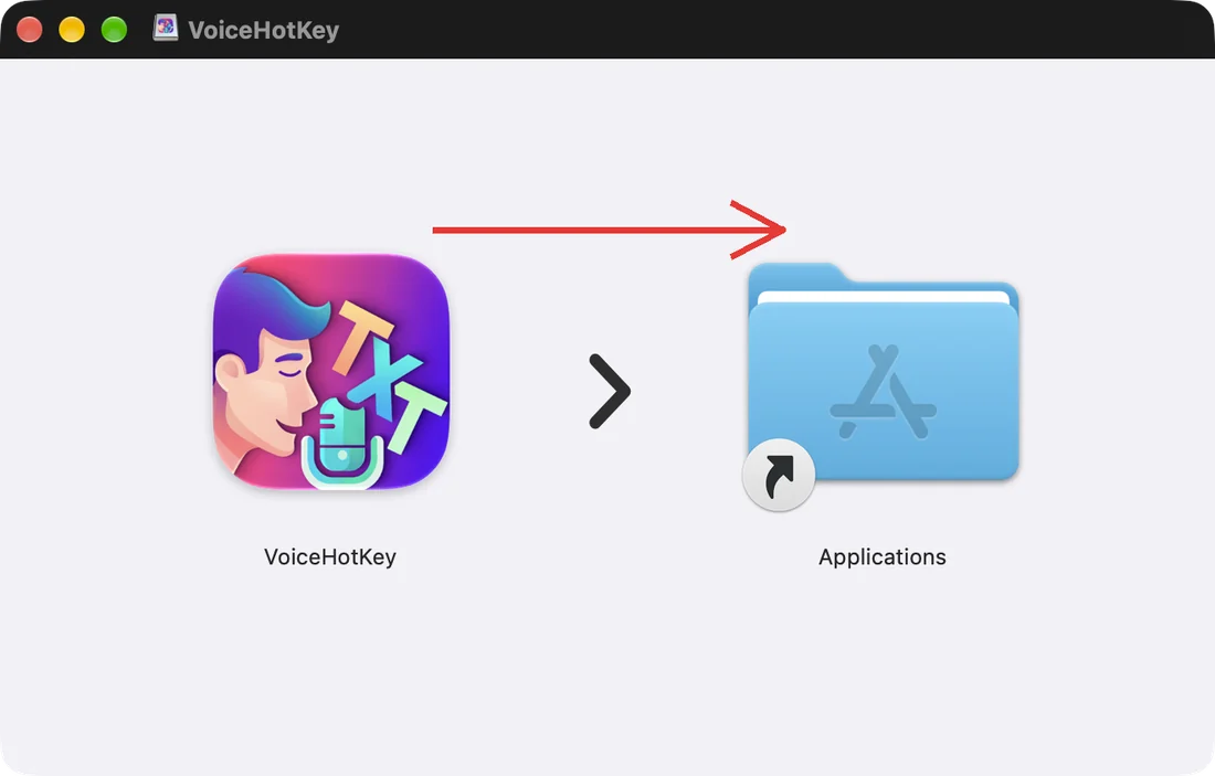Drag VoiceHotKey onto the Applications folder