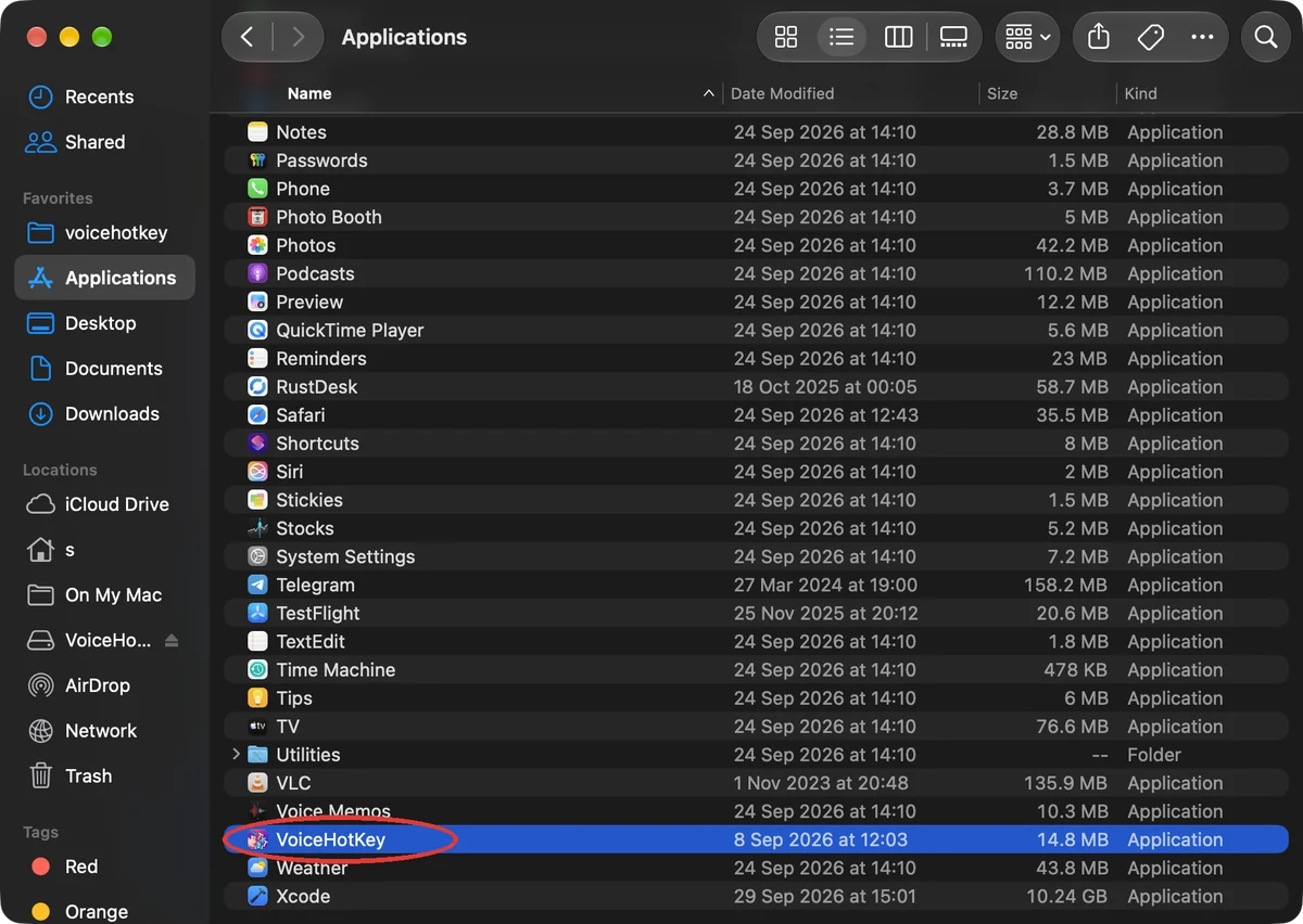 VoiceHotKey in the Applications folder