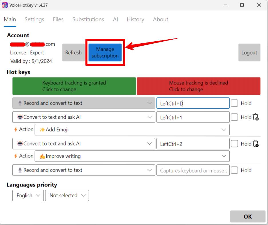 VoiceHotKey Windows Manage subscription